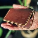 Skórzany portfel na karty płatnicze - ręcznie szyty! Brązowy, czekoladowy