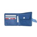 Niebieski portfel ręcznie uszyty ze skóry na bilon i karty