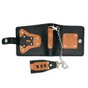 Portfel czarno-brązowy skórzany z łańcuszkiem do paska