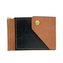 autorskie brązowo czarny portfel na klips ręcznie uszyty ze skóry garbowanej roślinnie