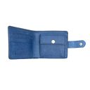 Niebieski portfel ręcznie uszyty ze skóry na bilon i karty