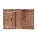 hand made ciemno brązowy portfel ze skóry na karty ręcznie uszyty