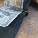 Czarny portfel banknotówka z klipsem i skórzany handmade - z grawerem