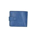 Niebieski portfel ręcznie uszyty ze skóry na bilon i karty