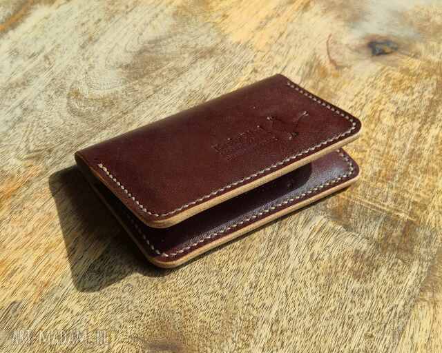 Skórzany portfel na karty płatnicze - ręcznie szyty! Brązowy, czekoladowy