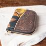 Ręcznie malowany patchworkowy brązowy - pomysł damski wegański portfel handmade