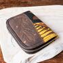Ręcznie malowany patchworkowy brązowy portfel damski - pomysł kolorowy weganski