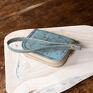 Turkusowy z korka - beżowe dodatki, jasnozłote okucia - klasyczny portfel damski