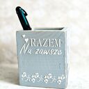 Romantyczny drewniany przybornik na długopisy „Razem na zawsze” (handmade)