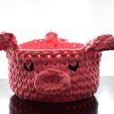 Różowy koszyczek ze sznurka Świnka - handmade dla dziecka i na prezent