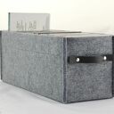 Pojemnik na płyty CD szary ze skórzaną czarną rączką, pasuje do reagłu IKEA typu Kallax