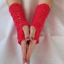 wiosenne rękawiczki mitenki czerwone ażurowe