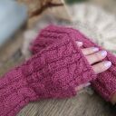 Mitenki z Alpaki, rękawiczki bez palców - Malinowe
