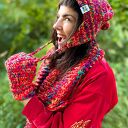 Czerwone rękawiczki merino 50% handmade ze sznurkiem