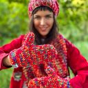 Rękawiczki MERINO 50% handmade ze sznureczkiem - Czerwienie"