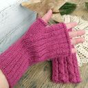 Mitenki z Alpaki, rękawiczki bez palców - Malinowe