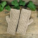 Mitenki wełniane, beżowe, rękawiczki bez palców