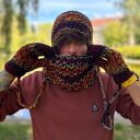 Rękawiczki merino 50% "Ciemna jesień" ze sznurkiem - handmade