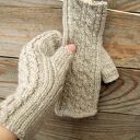 Mitenki wełniane, beżowe, rękawiczki bez palców