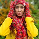 Czerwone rękawiczki merino 50% handmade ze sznurkiem