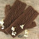 Mitenki, rękawiczki bez palców, Alpaka - Mleczna Czekolada