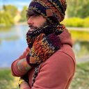 Rękawiczki merino 50% "Ciemna jesień" ze sznurkiem - handmade