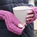 Mitenki z Alpaki, rękawiczki bez palców - Malinowe