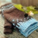 Wełniane mitenki, rękawiczki bez palców, brązowo-niebieskie