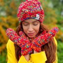 Czerwone rękawiczki merino 50% handmade ze sznurkiem