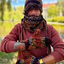 Rękawiczki merino 50% "Ciemna jesień" ze sznurkiem - handmade