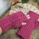 Mitenki z Alpaki, rękawiczki bez palców - Malinowe