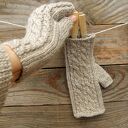 Mitenki wełniane, beżowe, rękawiczki bez palców