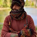 Rękawiczki merino 50% "Ciemna jesień" ze sznurkiem - handmade