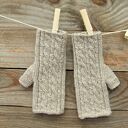 Mitenki wełniane, beżowe, rękawiczki bez palców