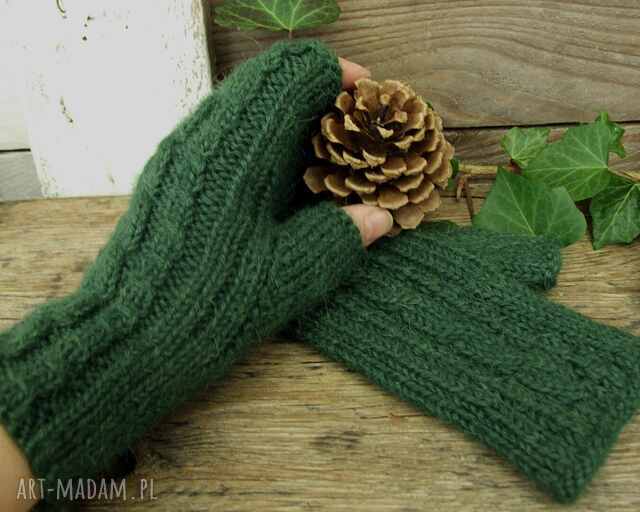 Mitenki, rękawiczki bez palców, Alpaka, ciemna zieleń