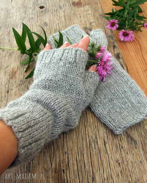 Mitenki z długim mankietem, szare rękawiczki bez palców