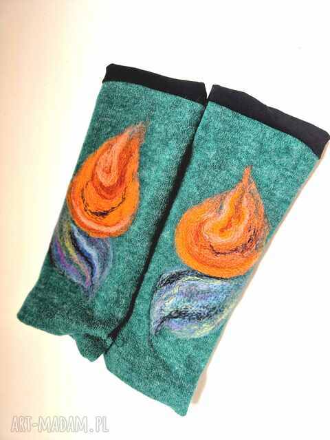 mitenki w kolorze turkusowym filcowane wełna merynosów - na podszewce, ciepłe i miłe box L1