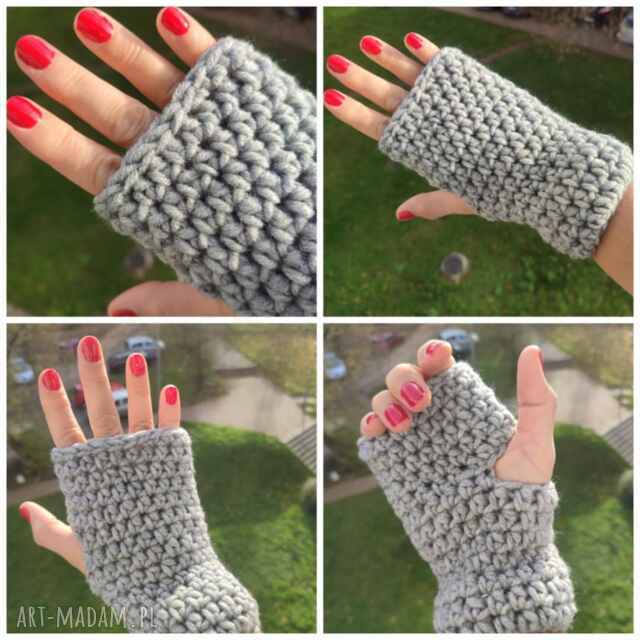 Mitenki robione na szydełku szare