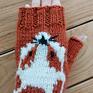 Eve Made Art handmade rękawiczki mitenki z liskiem/mitenki ciepłe na jesień/rude z robione na drutach ocieplacze na dłonie
