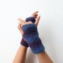 rękawiczki: mitenki w błękito fioletach - na prezent na jesień