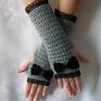 Rękawiczki - mitenki szare z czarną kokardą - zimowe ocieplacze