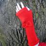 rekswiczki rękawiczki czerwone długie mitenki kokarda