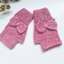 modne mitenki rękawiczki handmade krótkie z kokardą. róż