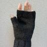 rękawiczki: bez palców/mitenki liski/ręcznie robione/czarne mitenki z rudym na jesien zime palców