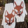 pomarańczowe rękawiczki z liskiem/mitenki ciepłe na jesień/ecru prezent