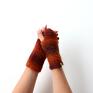 Barska mitenki wykonane ręcznie z pięknej cieniowanej włóczki w rudej wełniane rękawiczki ciepłe