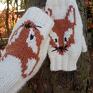 Eve Made Art rękawiczki z liskiem/mitenki ciepłe na jesień/ecru jesień zima damskie