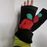 rękawiczki: mitenki w kolorze czarnym filcowane wełna merynosów na podszewce, ciepłe nitenki etno