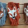 Rękawiczki z liskiem/mitenki ciepłe na jesień/rude z białym liskiem/ręcznie robione na drutach