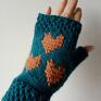 rękawiczki: w serca/Walentynkowe w kolorze morskim/Prezent/Zima/Wiosna/ - dla babci